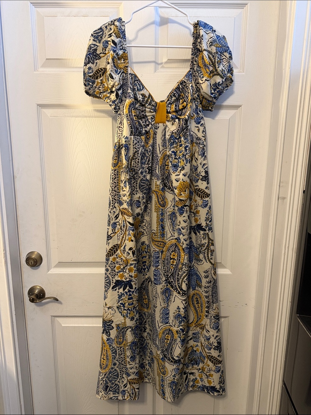 Boho Paisley Maxi Dress in Blue, Yellow & Cream